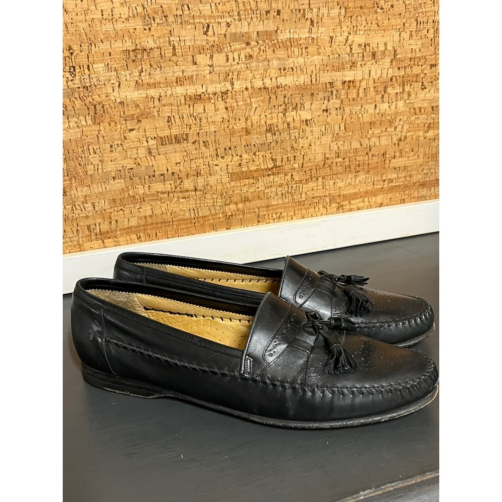 Santoni Mens Black Leather Tassel Loafers Brogue Wingtip Made in Italy Size 12 D - Picture 1 of 13